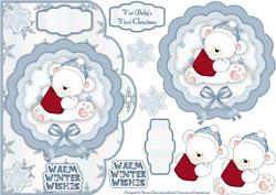 Little Christmas Polar Bear in Blue Scallop Card N Decoupage