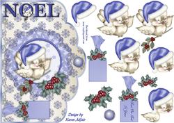 Little Christmas Sparrow in Blue Scallop Card N Step by Step