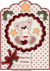 Baby's First Christmas Teddy A4 Scallop Top Card Front