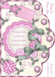 Christmas Flowers in Pink and Green A4 Scallop Card