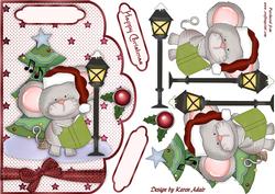 Little Christmas Mouse Scallop Card Front with Step by Step
