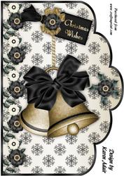 Christmas Bells in Black and Gold A4 Scallop Card