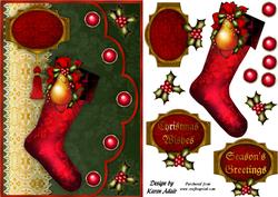 Vintage Christmas Stocking Faux Scallop Envelope Card
