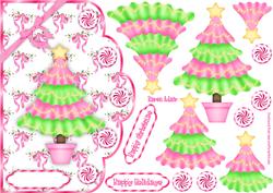 Frilly Tree in Pink and Green Scallop Card and Decoupage