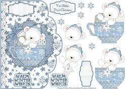 Snowflake Polar Bear in a Teacup Scallop Card