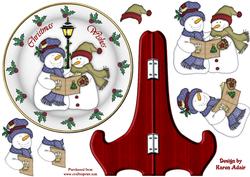 Carol Singing Snowmen Plate Card and Stand
