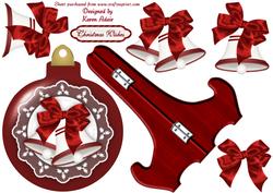Red Christmas Bells Bauble Shaped Plate Card and Stand
