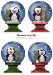 Christmas Frolicking Penguins Snowglobe Toppers