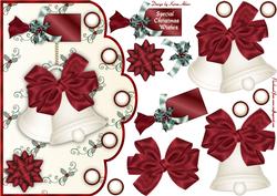 Christmas Bells in Ivory and Red Scallop Card Front