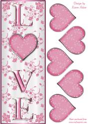 Valentine Love Tall Dl Card Front in Pink with 3D Heart