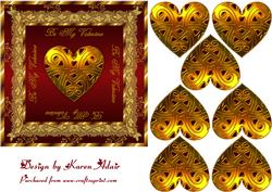 3D Gold and Red Heart Embellishment and Card Front