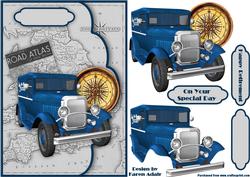 Blue Vintage Truck Envelope Card and Decoupage