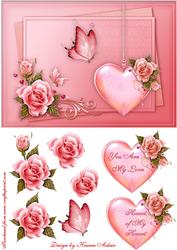 Valentine Hearts and Roses Card Front with Step by Step