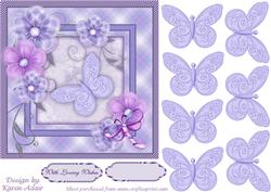 3D Butterfly and Blooms in Lilac Embellishment Card Front