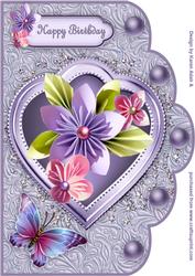 Origami Flowers Birthday Scallop A4 Card Front