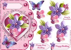Origami Flowers Leap Day Scallop Card in Pink and Decoupage