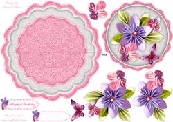 Origami Flowers Scallop Edge Wobble Card in Pink