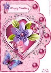 Origami Flowers and Butterfly Scallop A4 Card Front