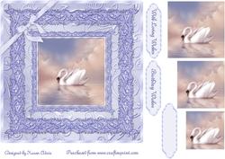 Sunset Swan Square Pyramid Card Front