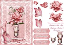 Vase of Roses Card Front with Step by Step