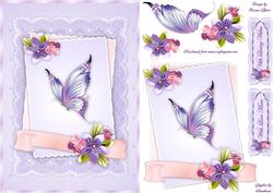 Origami Flowers and Butterfly Card Front with Step by Step