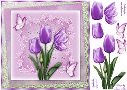 Tantalising Tulips in Lilac Square Card Front with Decoupage