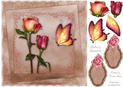 Roses All a Flutter Square Card Front with Step by Step