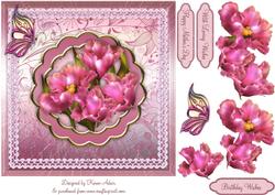 Perfect Petals in Pink Square Card Front with Step by Step