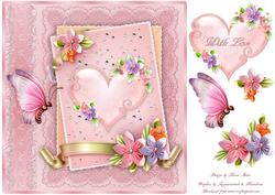Origami Flowers and Lace Square Card Front and Step by Step
