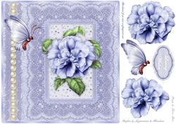 A Rose Blue Square Card Front with Step by Step