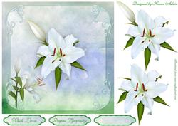 White Lilies Square Card Front with Step by Step