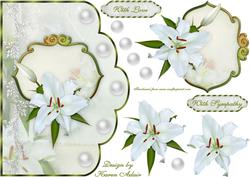 White Lilies Scallop Card Front with Step by Step