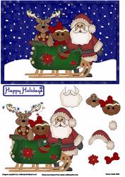 Santa and Friends Card Front with Decoupage