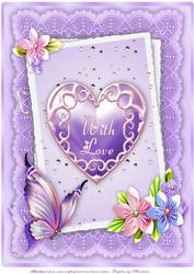 Origami Flowers, Heart and Butterfly A4 Card Front in Lilac