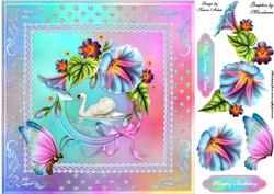 Morning Glory Swan Card Front with Step by Step