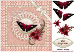 Red Lilies, Satin & Pearls Square Card with Step by Step