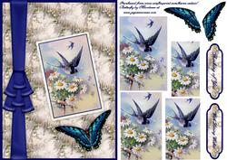 Vintage Swallows & Daisies Postcard Pyramid Card Front