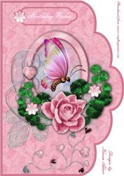 Fantasy Rose & Butterfly A4 Scallop Card Front