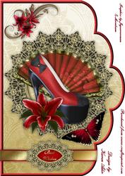 Red Lily Shoe Fanfare A4 Scallop Card Front