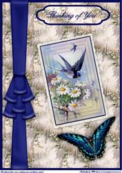 Vintage Swallows & Daisies Postcard A4 Card Front