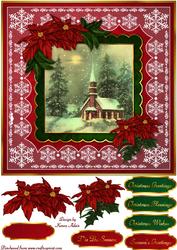 Christmas Church with Poinsettia
