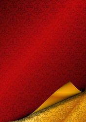 Double Layer Damask with Page Curl - Red & Gold