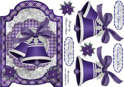 Christmas Bells and Bows in Blue Screen Card Front