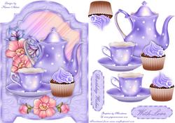 Teatime with Flowers in Blue Screen Card