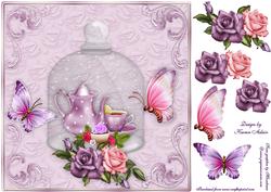 Time for Tea with Roses and Butterflies in Lilac