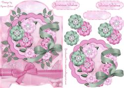Christmas Floral Screen Card in Pink and Green
