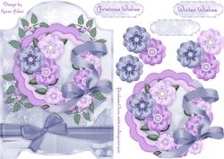 Christmas Floral Screen Card in Blue and Purple