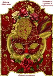 Roses and Feathers Masque A4 Screen Card