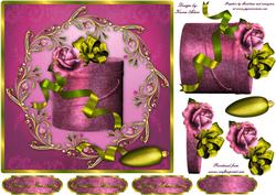 Pink Christmas Rose Square Card Front & Step by Step