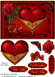 Hearts & Roses in Red Valentine Card Front with Step by Step